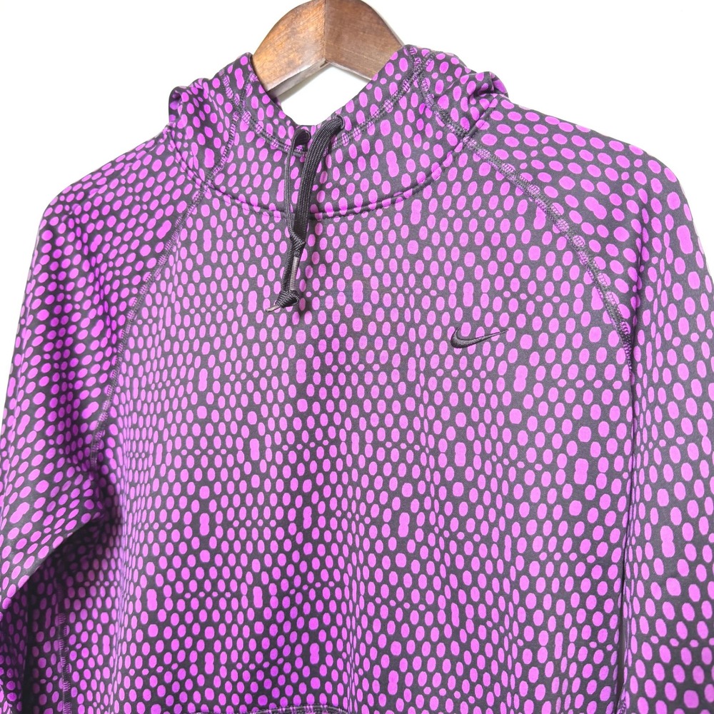 Nike Therma-FIT Womens Purple Black Dot Print Hoodie Thumbholes 696248-584 L